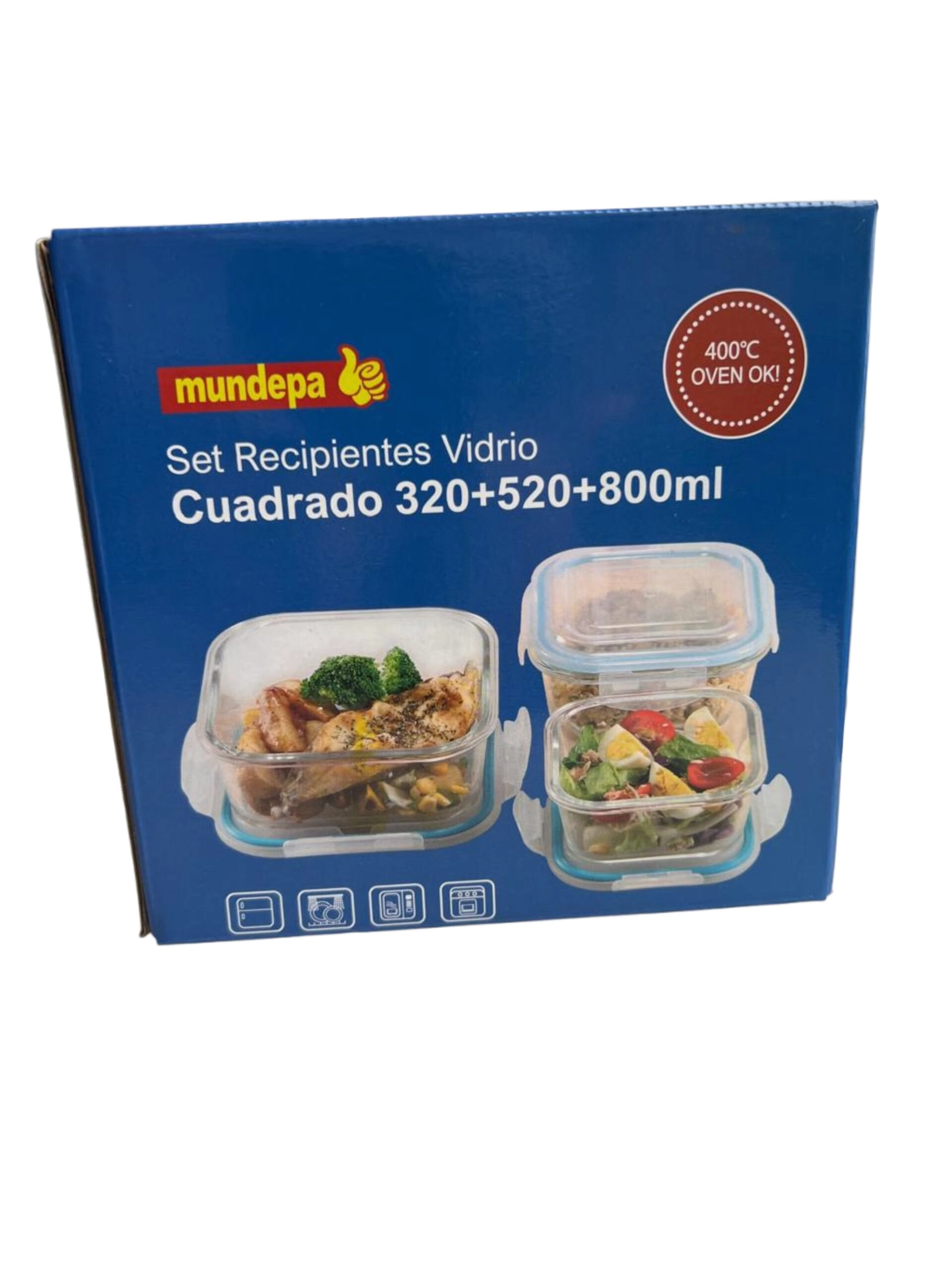 Set Recipiente Vidrio Cuadrado 320 + 520 + 800 ml